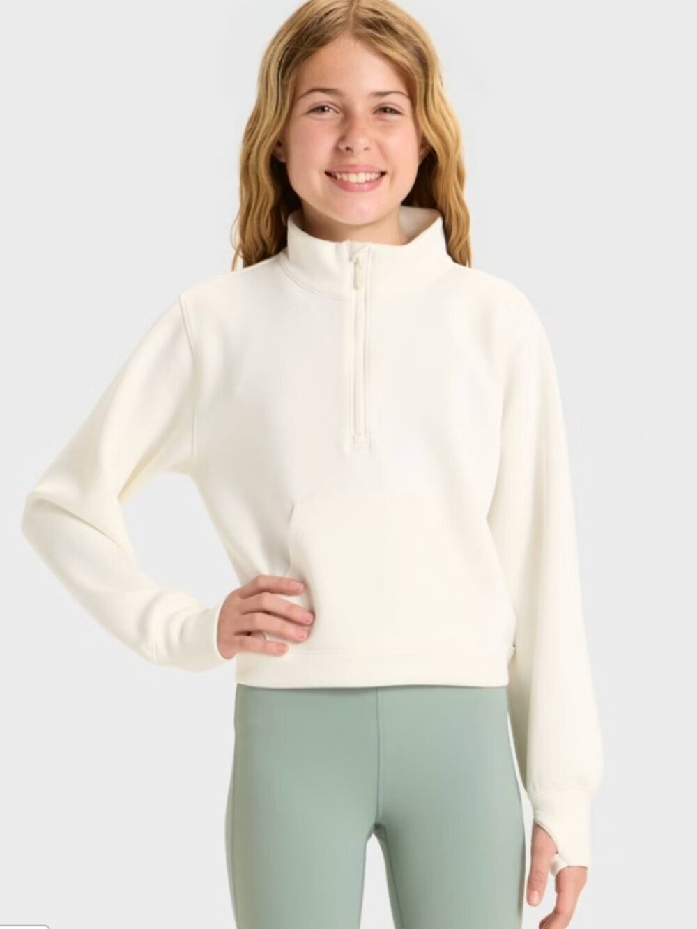 All in Motion Girls Size Large 10/12 Air Sleek Piped 1/2 Zip Pullover Sweatshirt